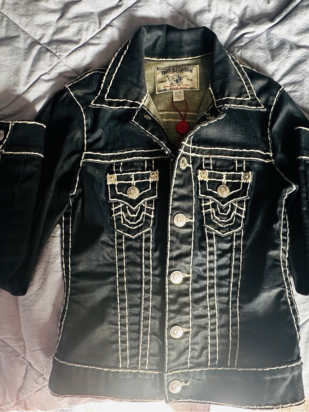 DESIGNER ‘TRUE RELIGION’ Jean Contrast-Stitch Button Front Jacket - Women's - Picture 5 of 16